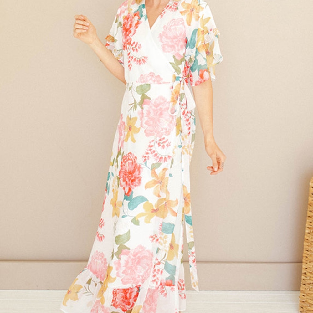 New Floral Wrap Midi Dress Dm Fashion Easter Boutique Small NWT